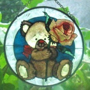 Window Art /Teddy holding a Rose